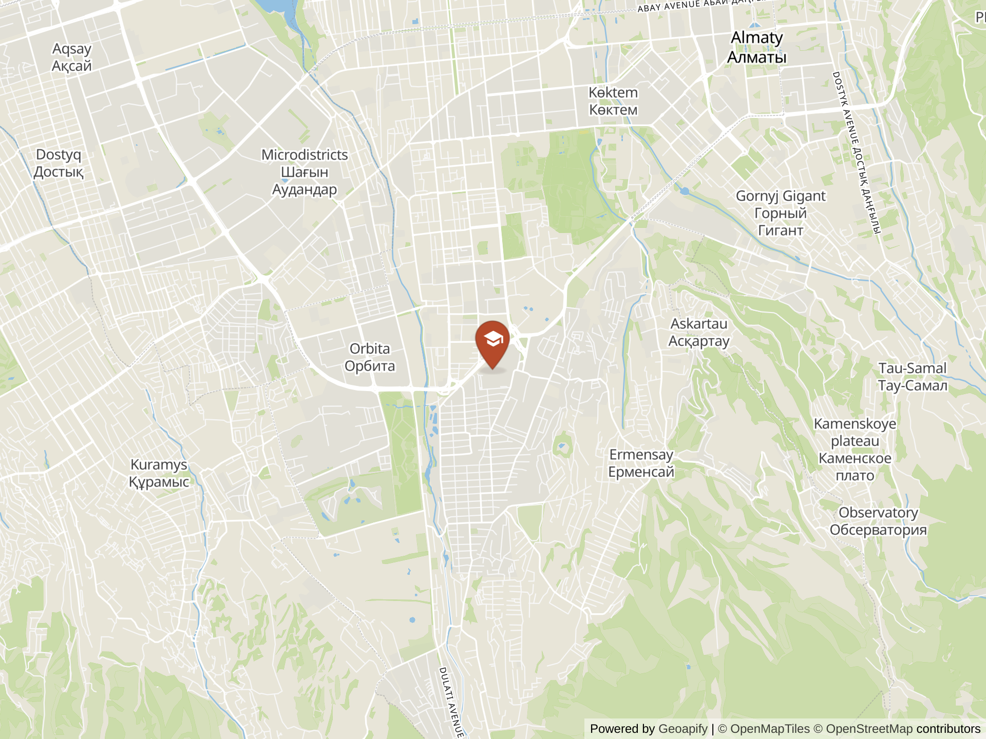 Map of Miras International School in Almaty