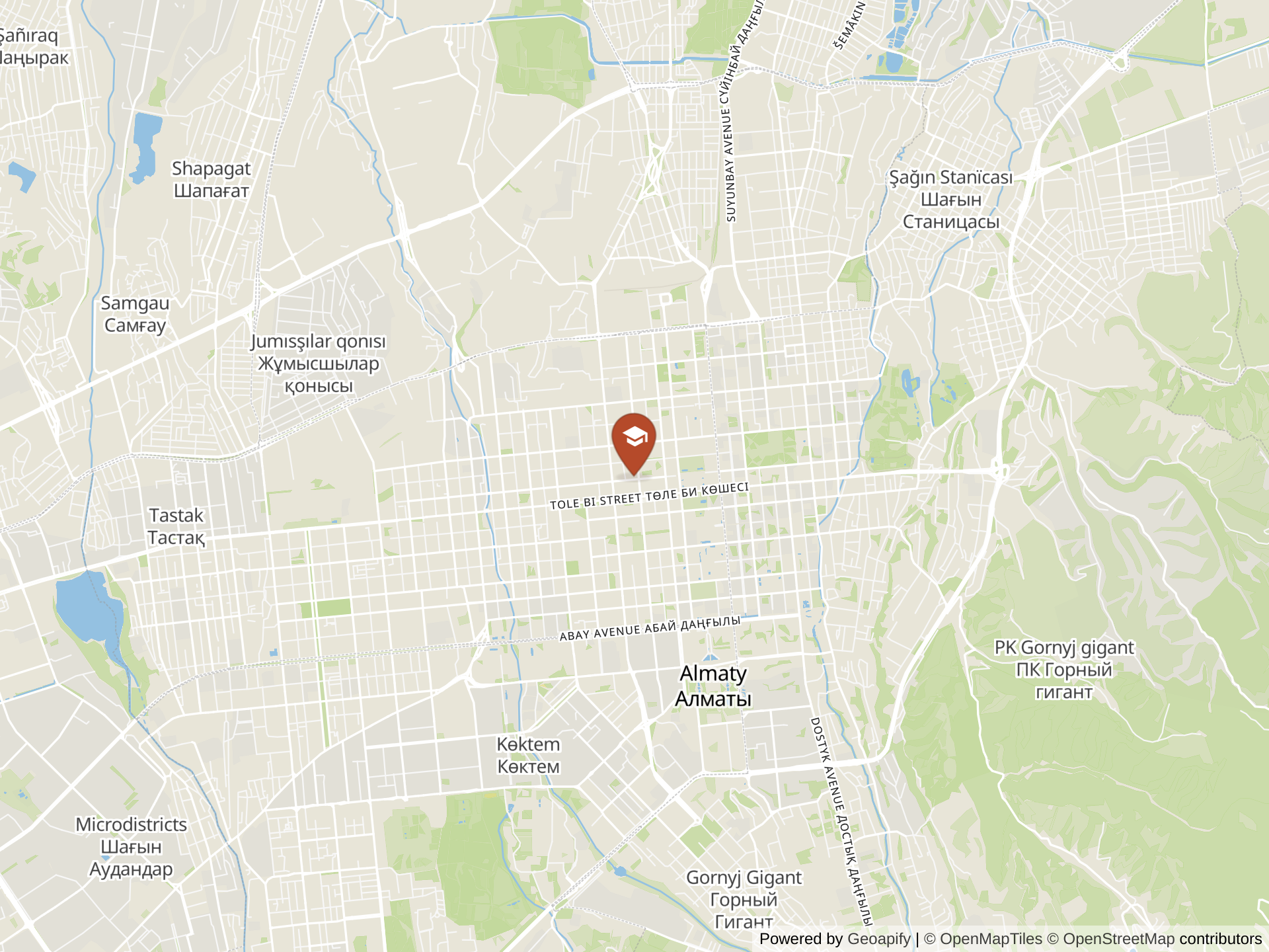 Map of Nazarbayev Intellectual School of Science and Mathematics in Nauryzbay district of Almaty