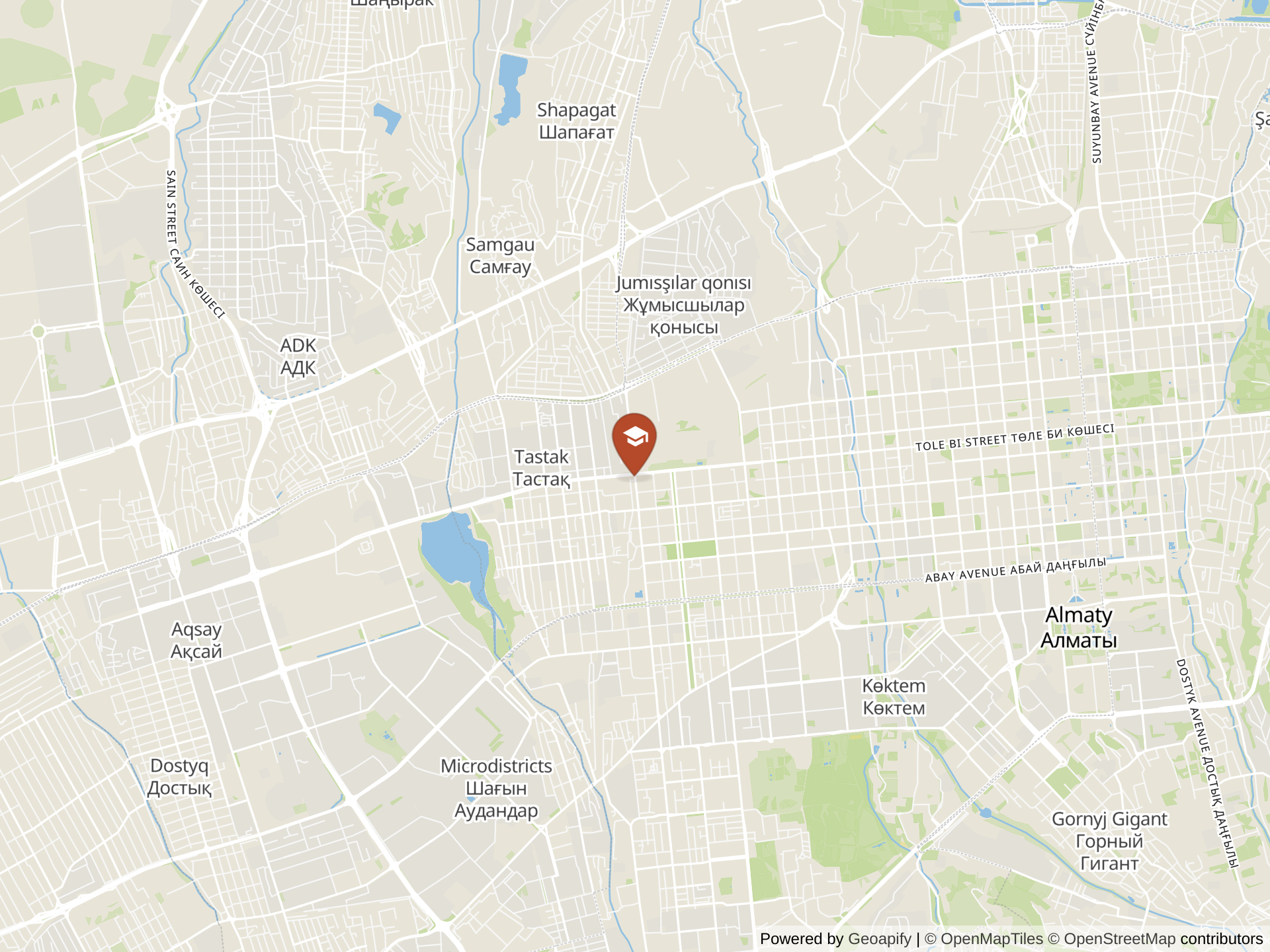 Map of Nazarbayev Intellectual School of Science and Mathematics in Medeu district of Almaty