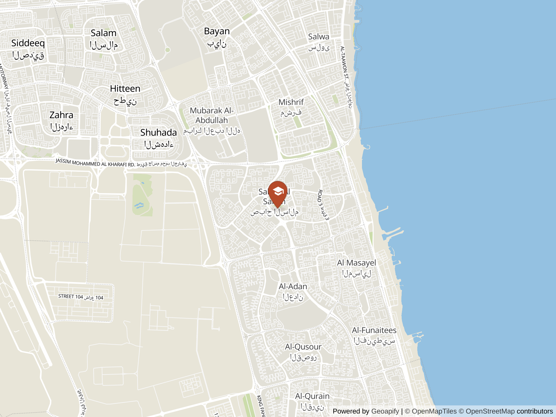Map of The American United School of Kuwait