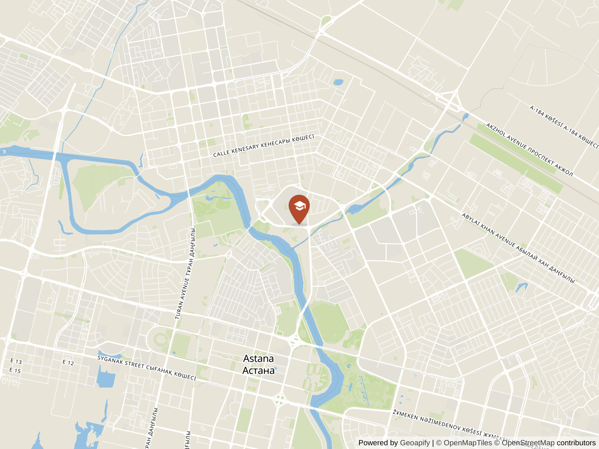 Map of Nazarbayev Intellectual School of Science and Mathematics in Nura district of Astana