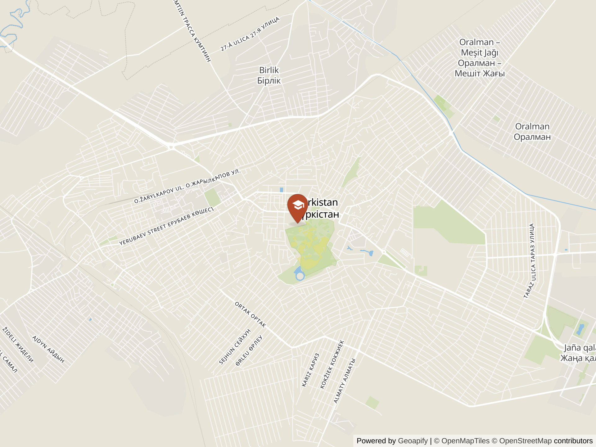 Map of Nazarbayev Intellectual School of Science and Mathematics in Turkistan