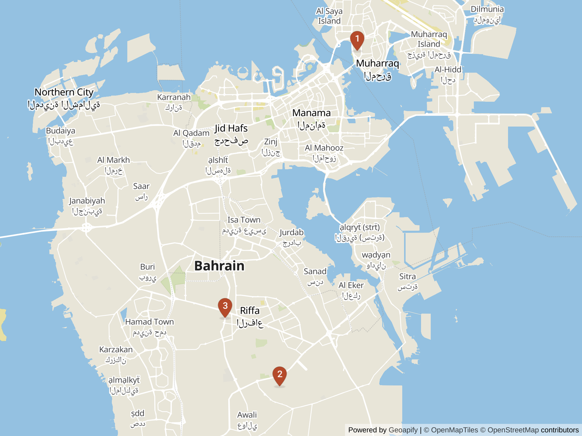 Mapa de colegios internacionales en Riffa