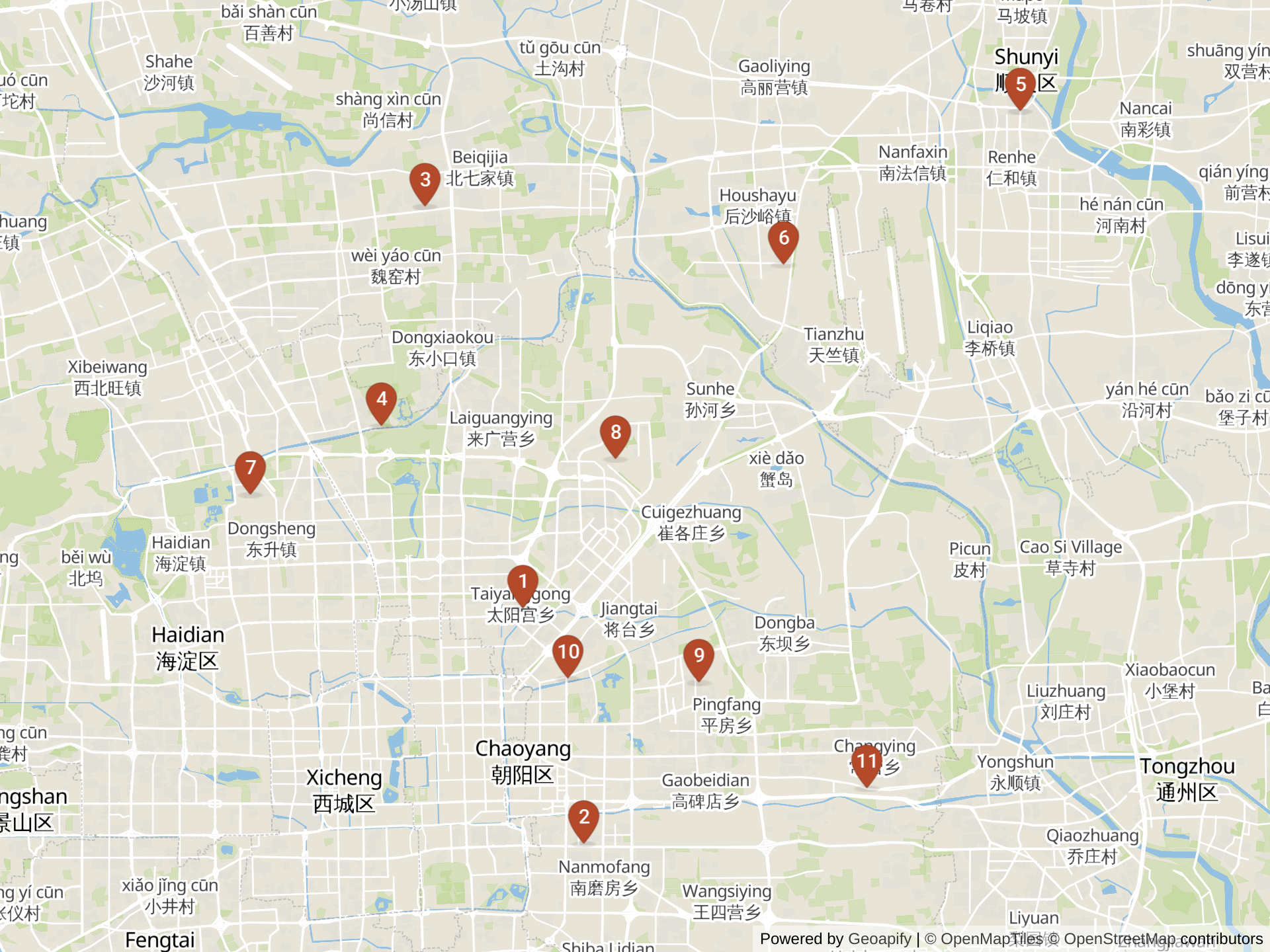 Mapa de colegios internacionales en Pekín