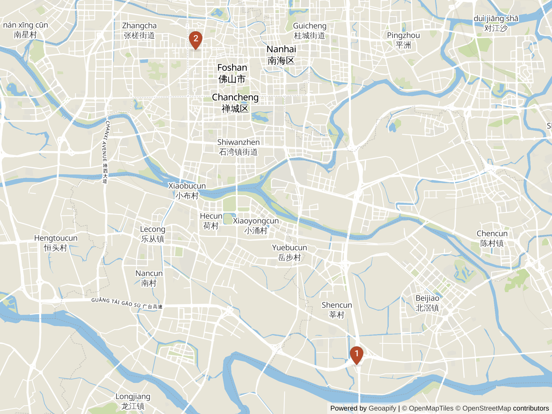 Mapa de colegios internacionales en Foshan