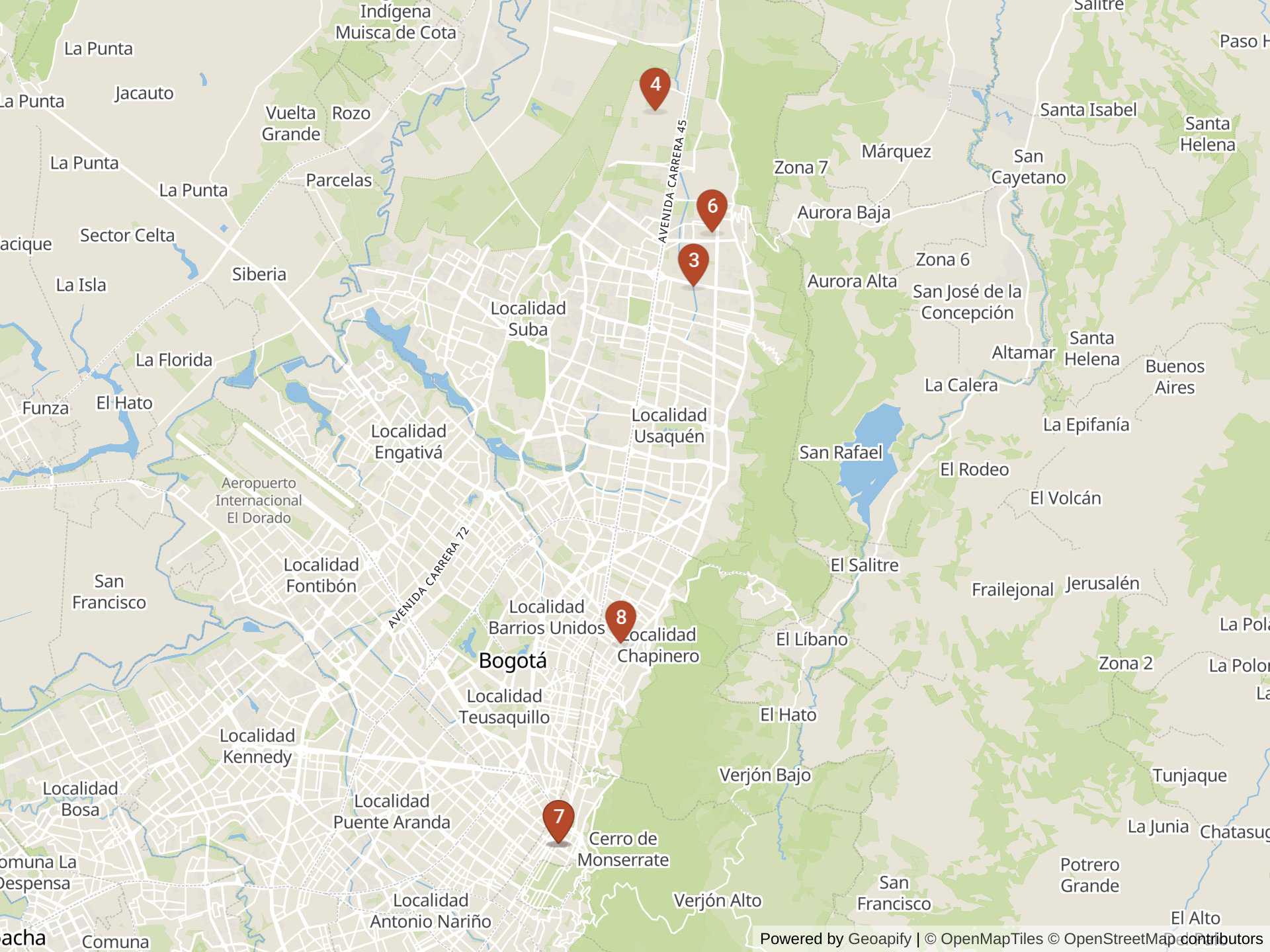 Mapa de colegios internacionales en Bogotá