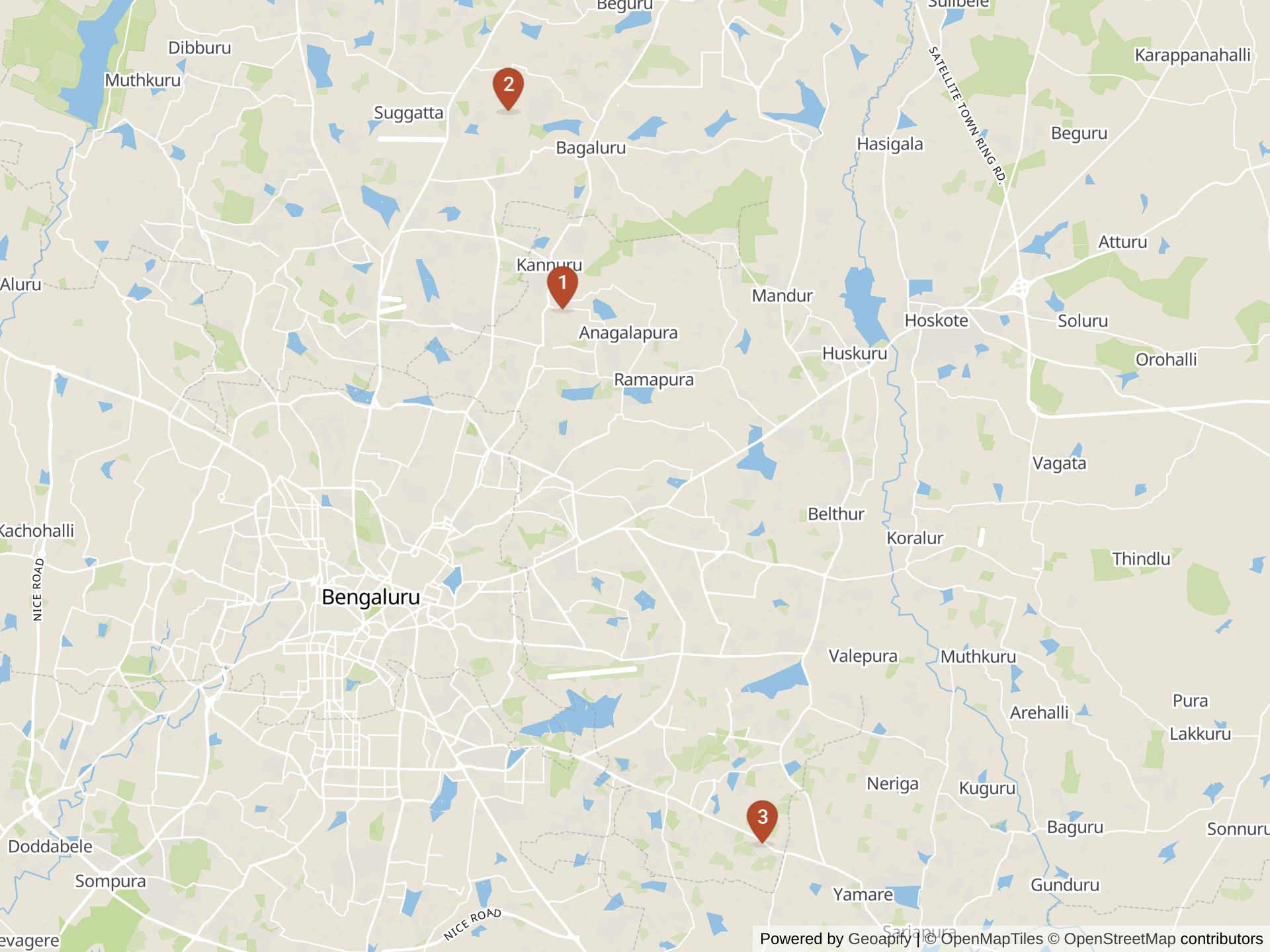 Mapa de colegios internacionales en Bangalore