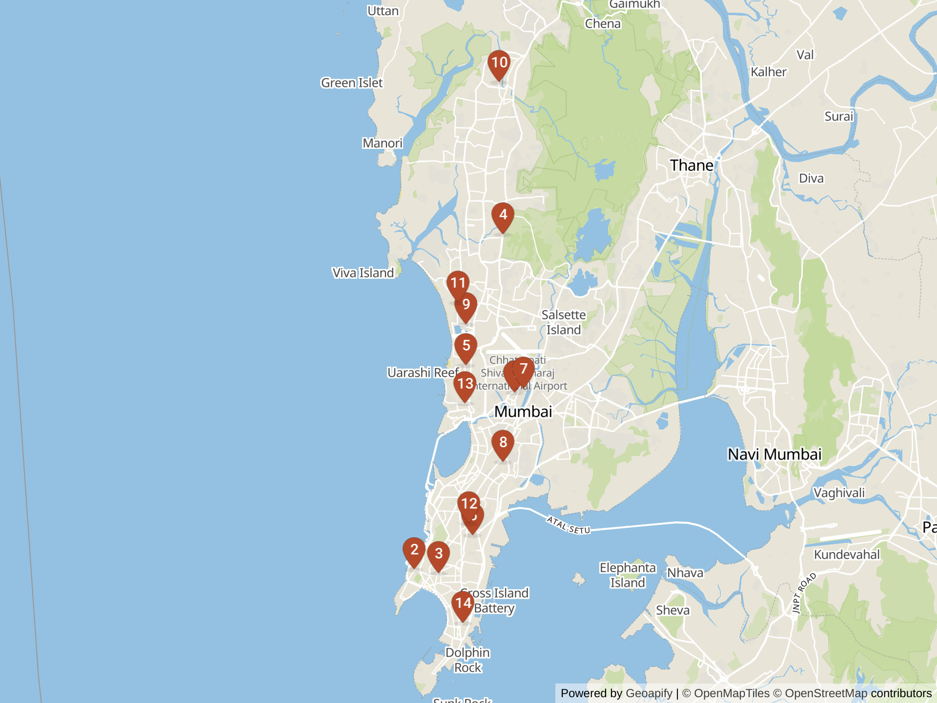 Mapa de colegios internacionales en Mumbai