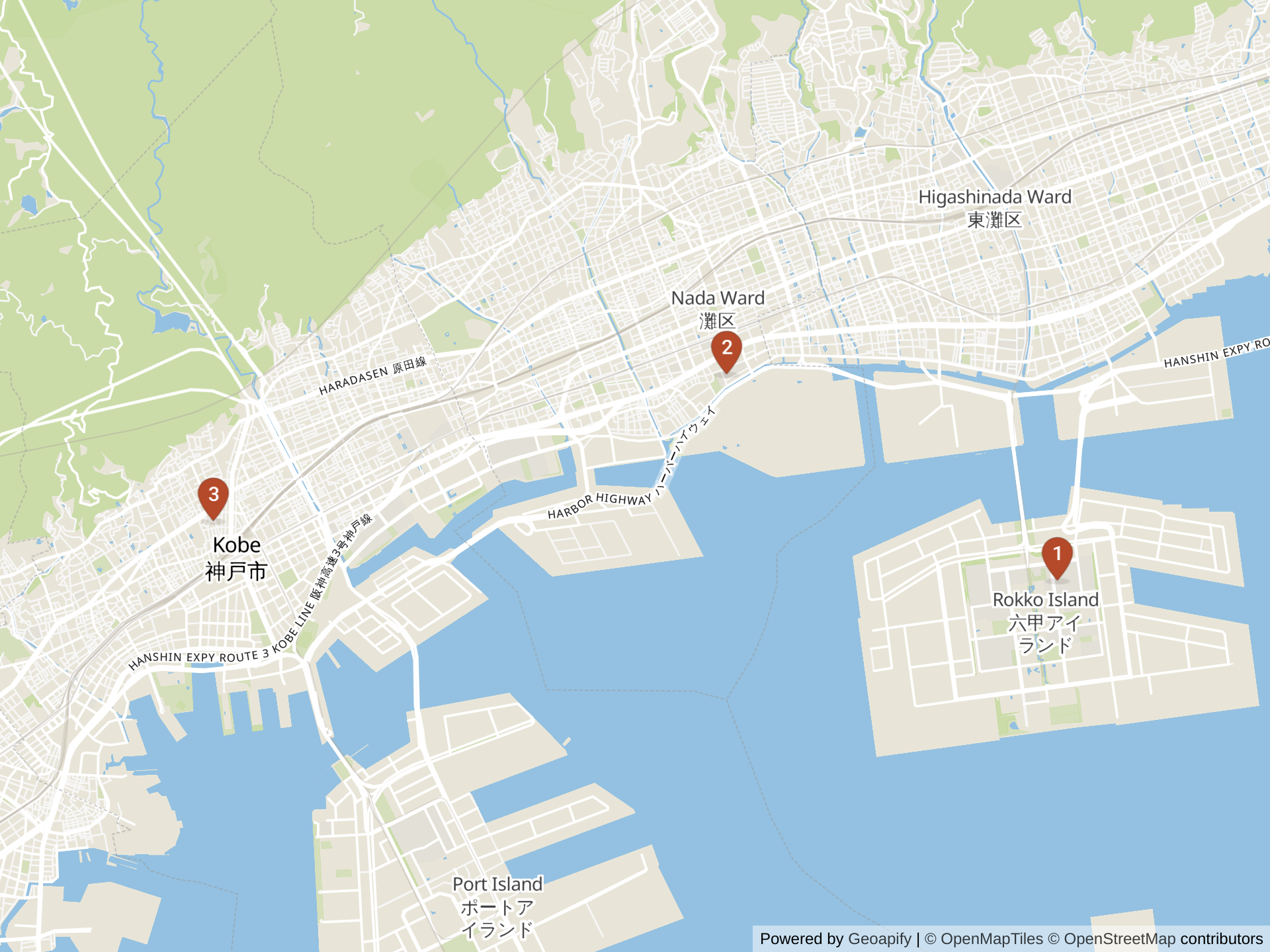 Mapa de colegios internacionales en Kobe