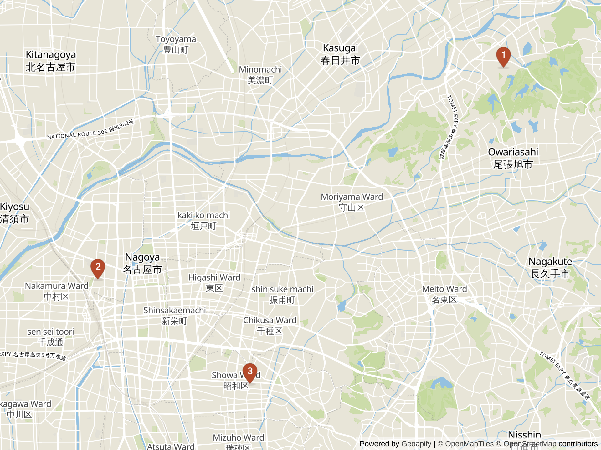 Mapa de colegios internacionales en Nagoya