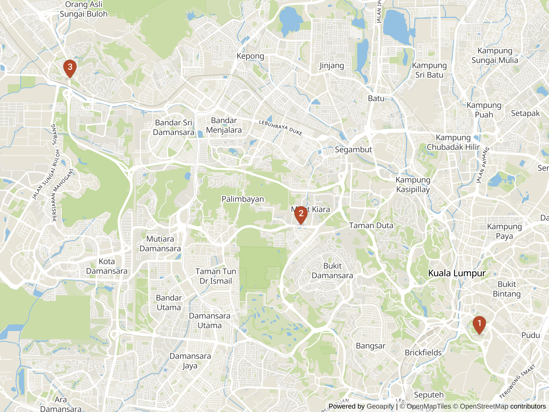 Mapa de colegios internacionales en Kuala Lumpur