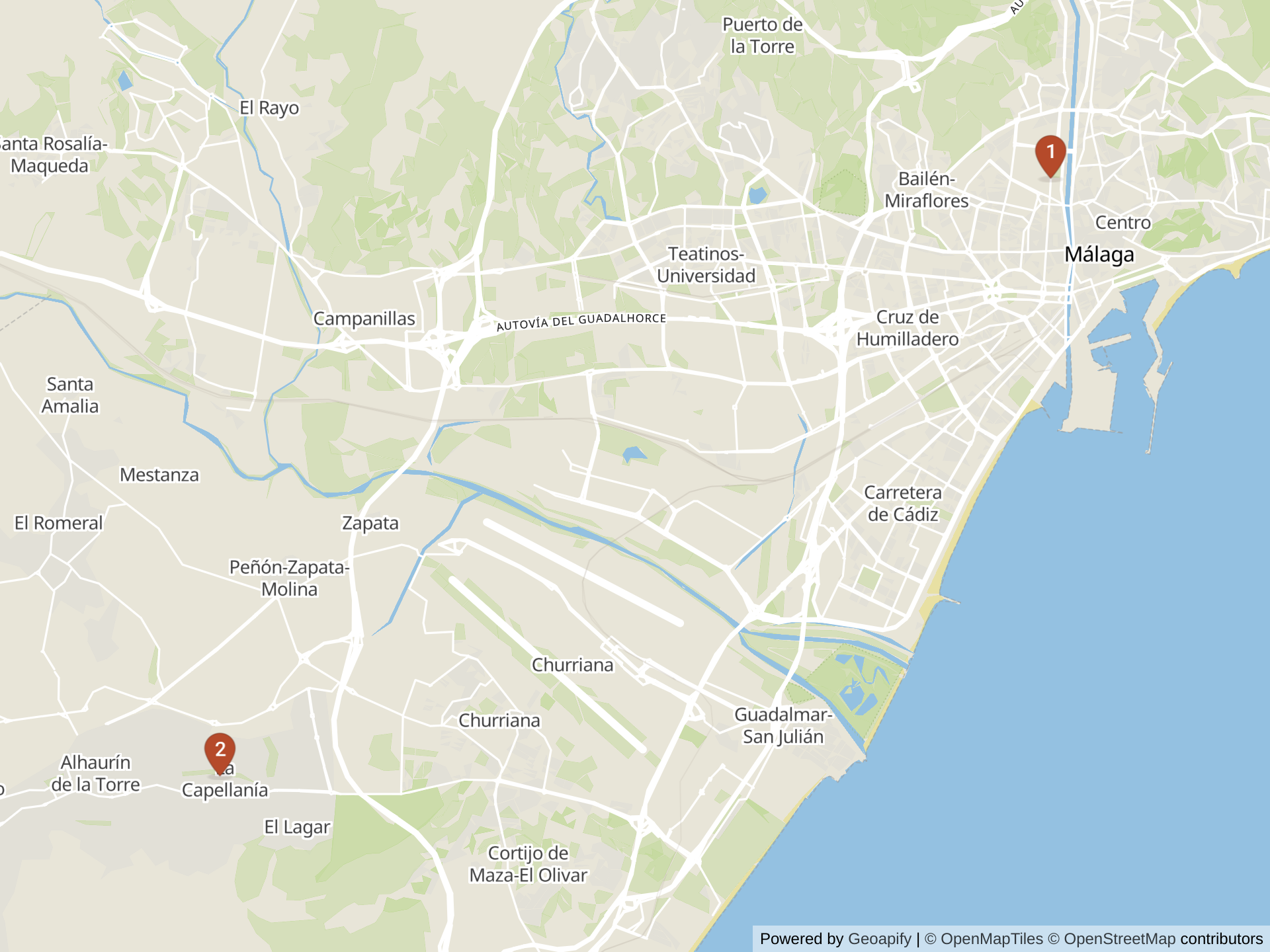 Mapa de colegios internacionales en Málaga