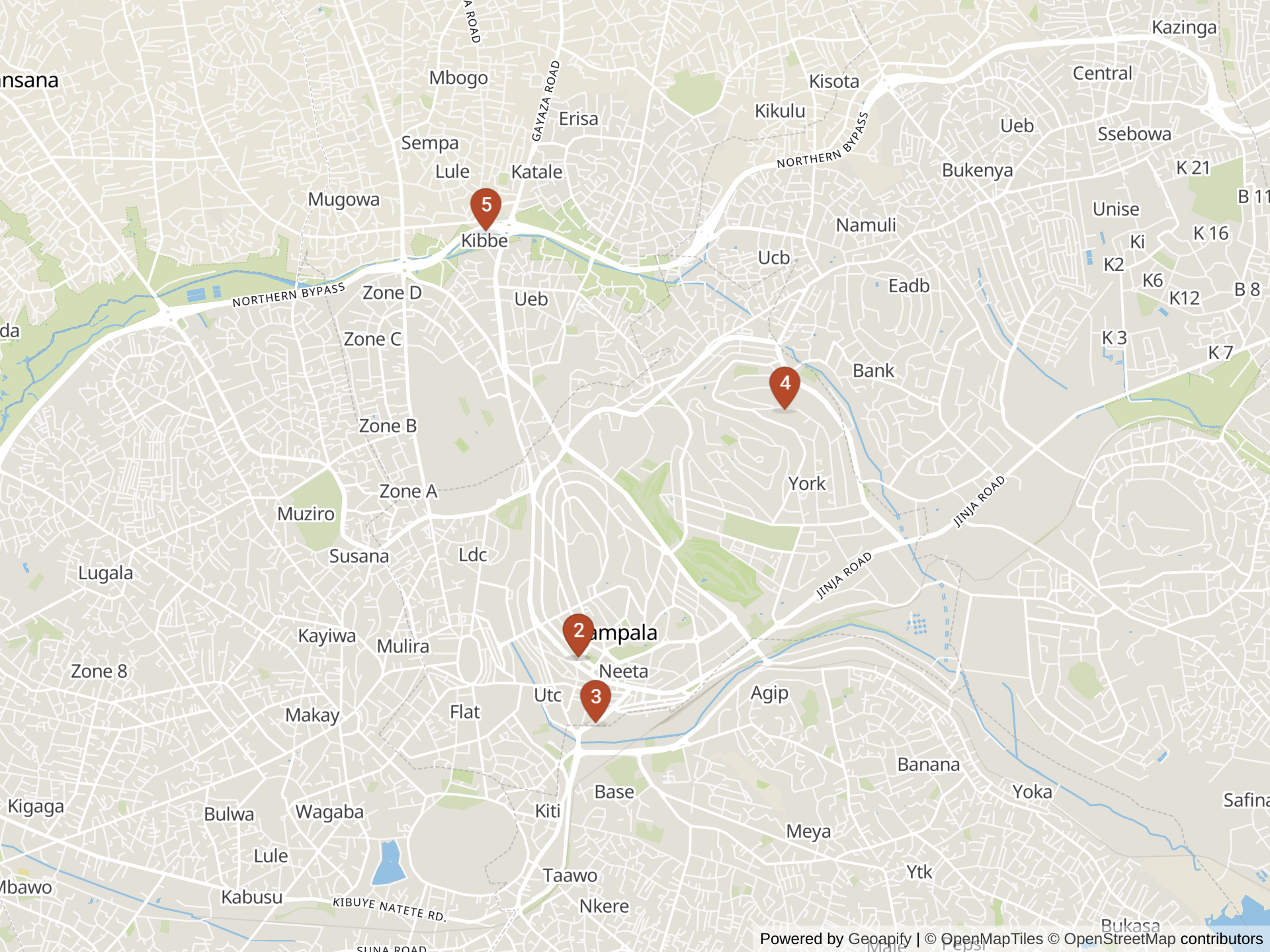 Mapa de colegios internacionales en Kampala