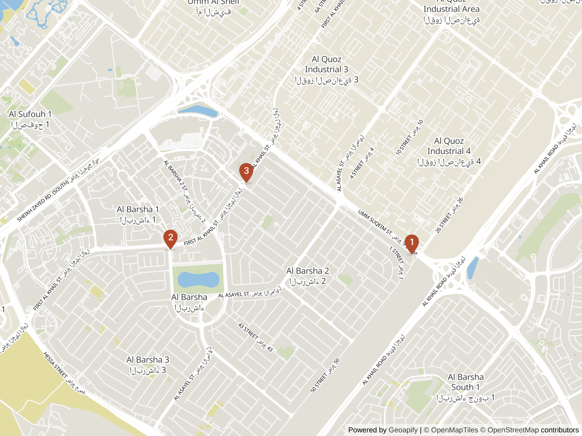 Map of international schools in Al Barsha