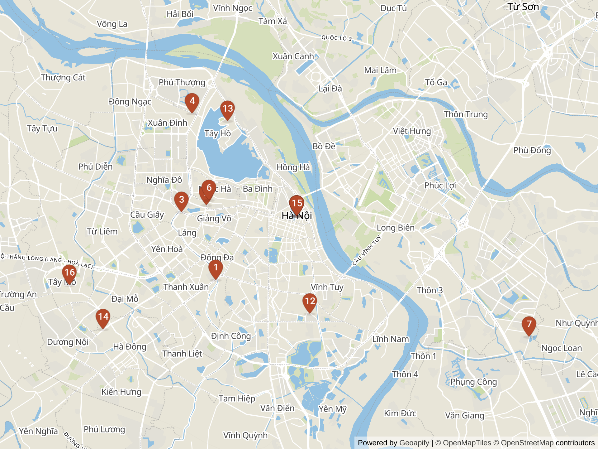 Mapa de colegios internacionales en Hanói