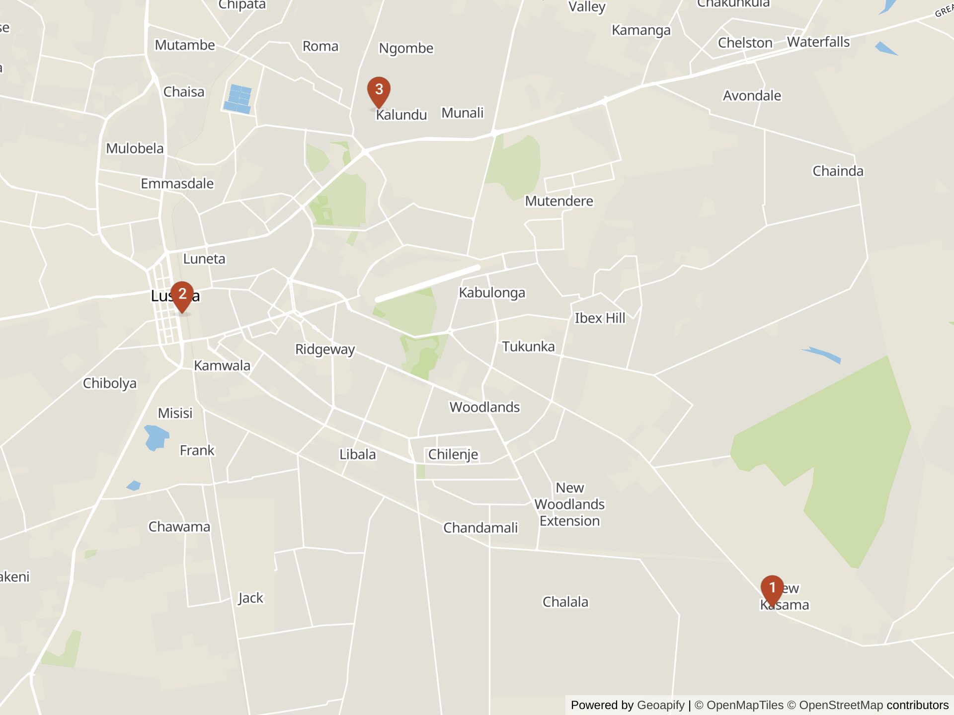 Mapa de colegios internacionales en Lusaka